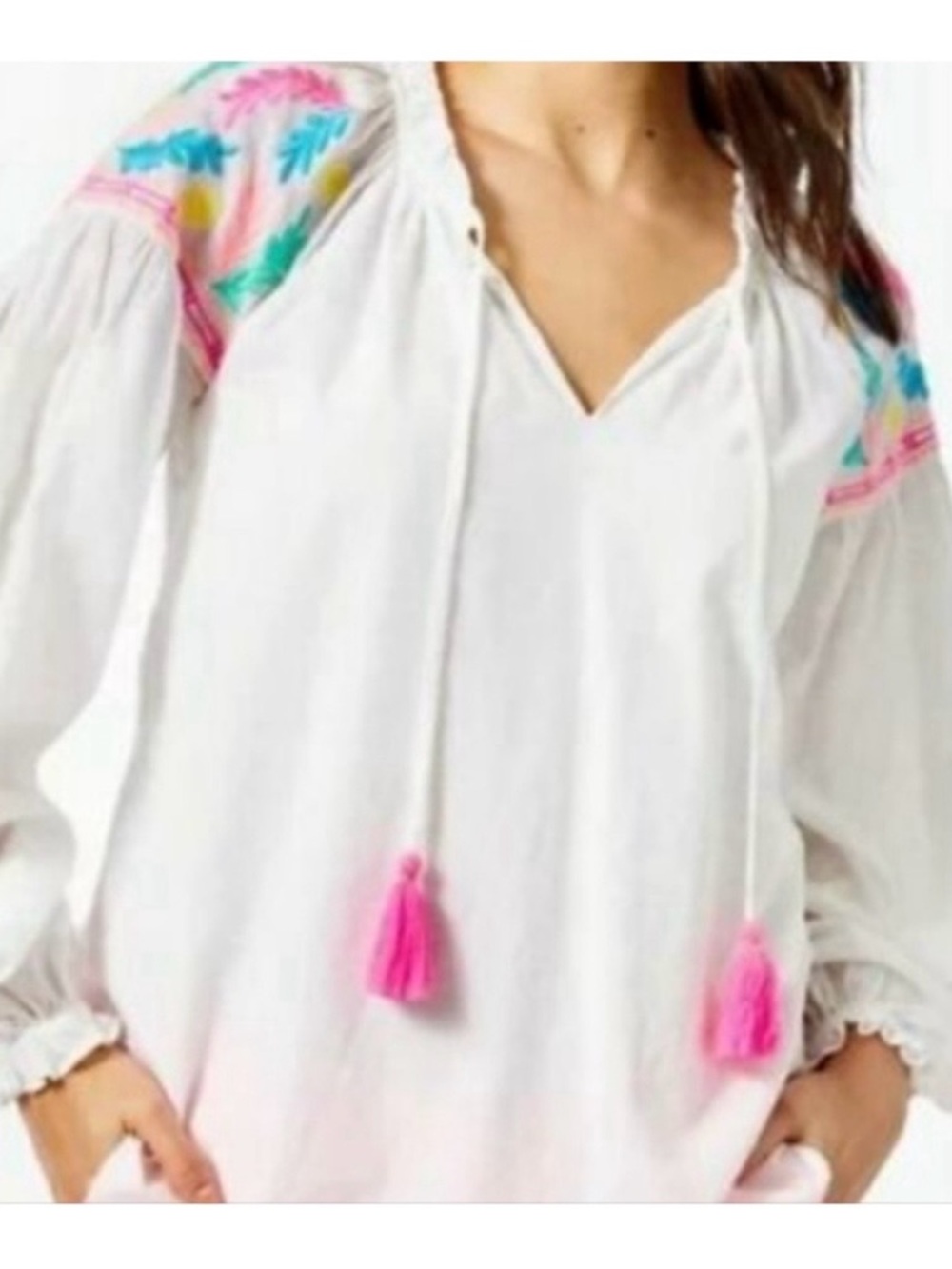 Lilly Pulitzer NWOT White Embroidered Peasant blouse